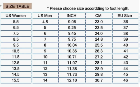 Shoe Chart