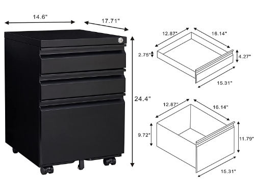 Lucypal 3 Drawers File Cabinet